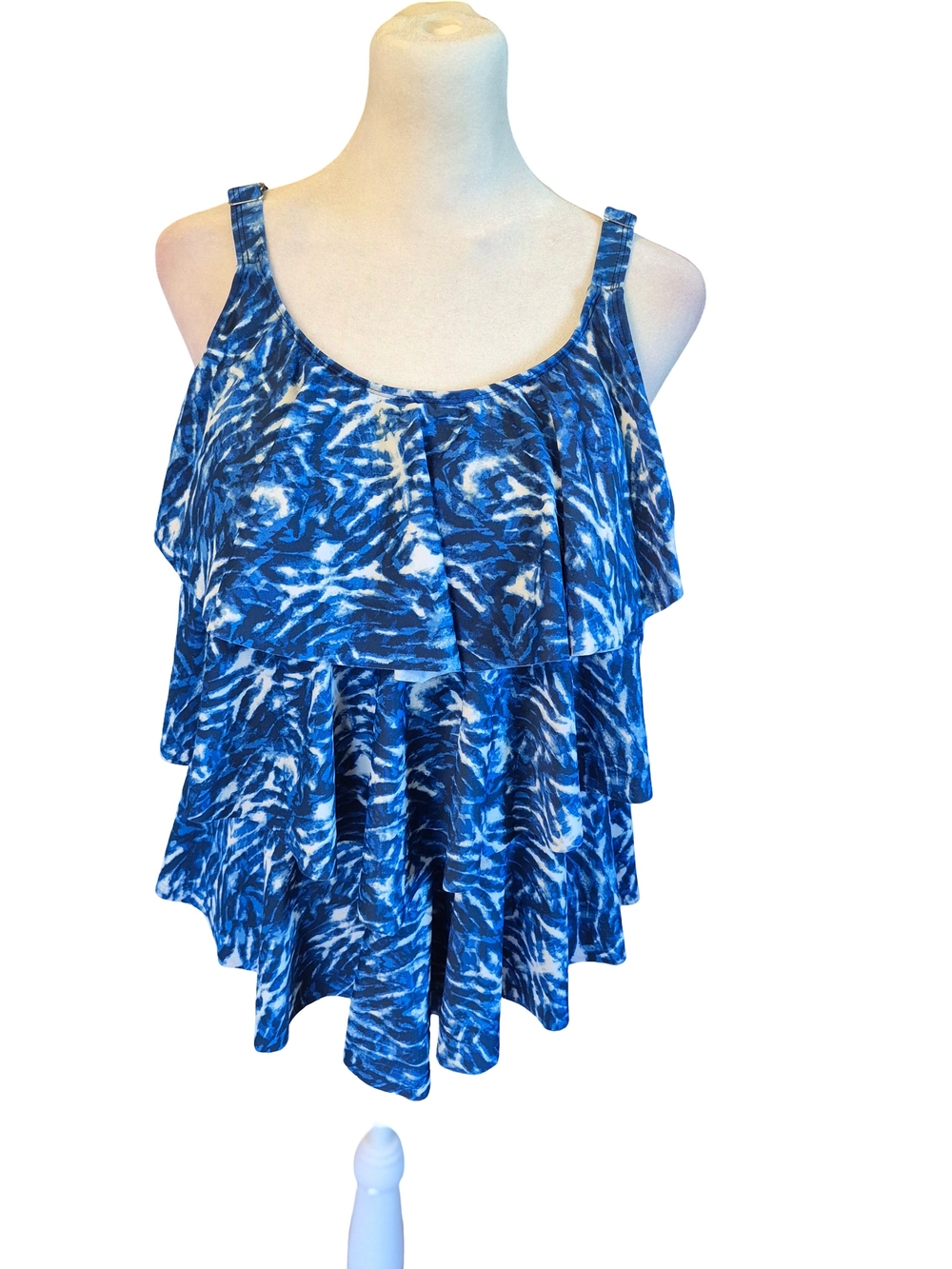 Septangle Women's Blue Tiered Swim Tank Top - Ruffled Layered Swimwear